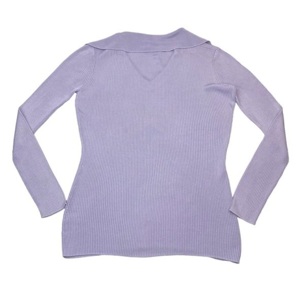 NWT ST. JOHN V Neck Rib Knit Polo Sz Small Lilac - Picture 6 of 7
